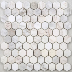 SDL40 สีขาว Carrara หกเหลี่ยมกระเบื้องโมเสกหินอ่อนเหรียญสำหรับห้องน้ำห้องครัวกระเบื้อง